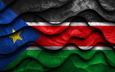 4k, sydsudanflagga, afrikanska länder, trä 3d  vågor flaggor, södra sudan, södra sudans flagg, södra sudan träflagga, afrika, sydsudans nationella symboler, sydsudan
