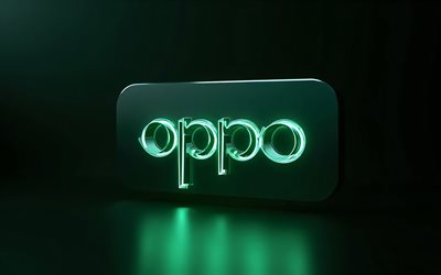 oppo 3dロゴ, 4k, グランジアート, 石の背景, oppo greenロゴ, アートワーク, oppo glassロゴ, クリエイティブ, oppoロゴ, エレクトロニクスブランド, oppo