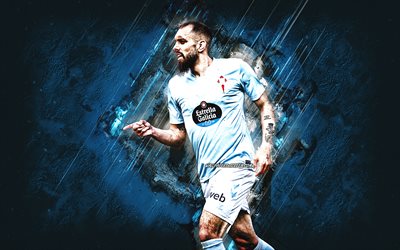 borja iglesias, rc celta de vigo, spanischer fußballspieler, blauer steinhintergrund, celta vigo, grunge  kunst, la liga, spanien, fußball, borja iglesias celta vigo