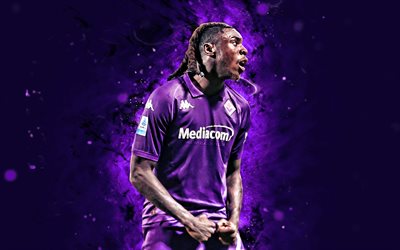 4k, moise kean, yaratıcı, fiorentina fc, serie a, italyan futbolcular, neşe, moise kean 4k, futbol, menekşe neon ışıkları, acf fiorentina, moise kean fiorentina