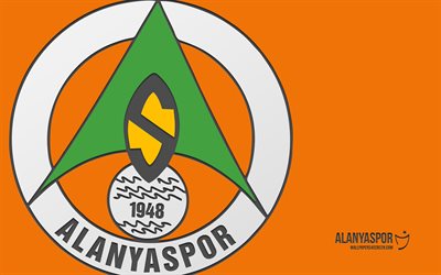 logo alanyaspor, 4k, fond orange, carbone, emblème d'alanyaspor, club de football turc, super lig, turquie, alanyaspor, football, alanyaspor fc
