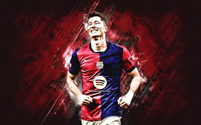 robert lewandowski, fc barcelona, dünya futbol yıldızları, polonyalı futbolcu, bordo taş arka plan, grunge art, la liga, ispanya, futbol, robert lewandowski barcelona