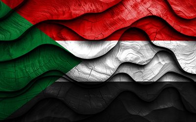 4k, sudanisk flagga, afrikanska länder, trä 3d  vågor flaggor, sudandag, sudanflagg, sudan träflagga, afrika, sudanesiska nationella symboler, sudanflagga, sudan
