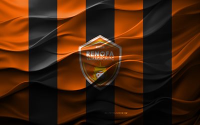 4k, renofa yamaguchi 로고, 오렌지 블랙 3d 배경, j2 리그, renofa yamaguchi emblem, 일본 축구 팀, renofa yamaguchi 깃발, 3d 텍스처, 일본, renofa yamaguchi, 축구, renofa yamaguchi fc