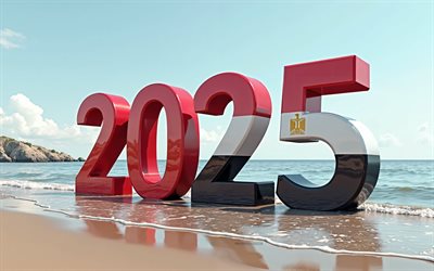 2025 egito, 4k, praia, viajar para o egito 2025, egito 2025 dígitos, 3d art, bandeira egípcia, 2025 dígitos 3d, 2025 conceitos, 2025 viagem de verão, egito