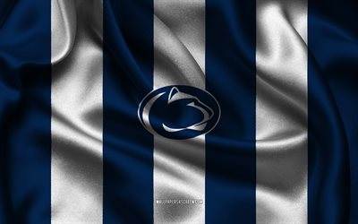 4k, penn state nittany lions logo, tessuto di seta bianca blu, team di calcio americano, penn state nittany lions emblem, ncaa, penn state nittany lions, usa, football americano, penn state nittany lionsfootball
