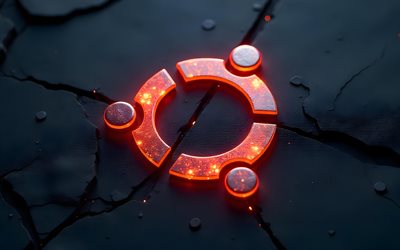 4k, Ubuntu metal logo, black stone backgrounds, creative, orange neon lights, brands, Ubuntu orange logo, OS logo, artwork, Ubuntu logo, Ubuntu 3D logo, Ubuntu, Linux Ubuntu