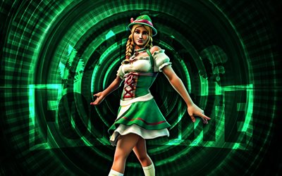 heidi fortnite, 4k, grüner spiralhintergrund, fortnite, kreativ, heidi haut, fortnite heidi haut, heidi, fortnite  charaktere