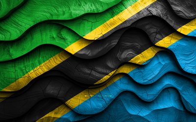 4k, tanzanisk flagga, afrikanska länder, trä 3d  vågor flaggor, tanzania dag, tanzania, tanzania träflagga, afrika, tanzanian national symbols, tanzania flagga