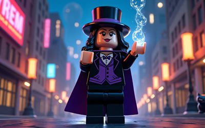 4k, Zatanna, nightscape, superheroes, Lego art, DC Comics, Zatanna Lego, 3D art, Zatanna 3D, fan art, Zatanna 4K