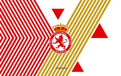kültürel leonesa logosu, 4k, ispanyol futbol takımı, kırmızı beyaz çizgiler arka plan, kültürel leonesa, segunda, ispanya, hat sanatı, kültürel leonesa amblemi, futbol