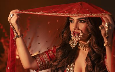 Neha Malik, 4k, saree, indian actress, brunette woman, Bollywood, movie stars, pictures with Neha Malik, popular actress, indian celebrity, Neha Malik photoshoot