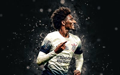 4k, Talles Magno, black abstract background, Corinthians FC, Brazilian Serie A, Brazilian footballers, white neon lights, Talles Magno 4K, football, soccer, SC Corinthians Paulista, Talles Magno Corinthians