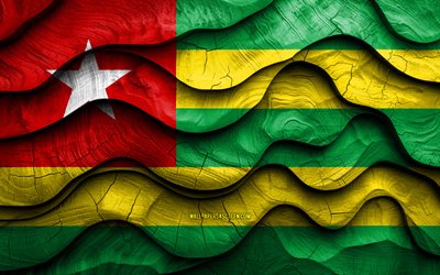 4k, towolese flagga, afrikanska länder, trä 3d  vågor flaggor, togo day, togs flagg, togo träflagga, afrika, togolesiska nationella symboler, stamflagga, stam