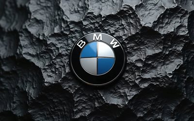 4k, bmw 3d  logo, kreativ, schwarze steinhintergründe, marken, bmw  logo, cars marken, bmw