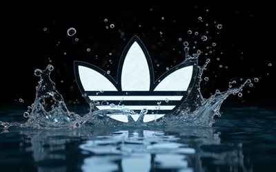 adidas glitter  logo, 4k, wasserspritzer, schwarze hintergründe, marken, adidas 3d  logo, kreativ, adidas logo, modemarken, adidas, brands logo
