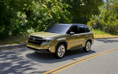 4k, subaru forester hybrid, väg, suvs, 2025 bilar, rörelse oskärpa, brons subaru forester, 2025 subaru forester, japanska bilar, subaru forester, subaru