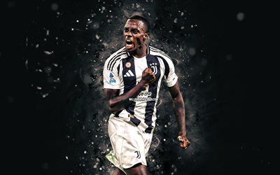Timothy Weah, 4k, white neon lights, Juventus FC, Serie A, american footballers, Timothy Weah 4K, football, soccer, Juventus, Juve, Timothy Weah Juventus