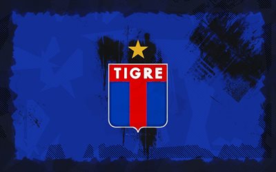 ca tigre grunge logosu, 4k, arjantin primera bölümü, mavi grunge arka plan, futbol, ca tigre amblemi, ca tigre logosu, ca tigre, arjantin futbol kulübü, tigre fc