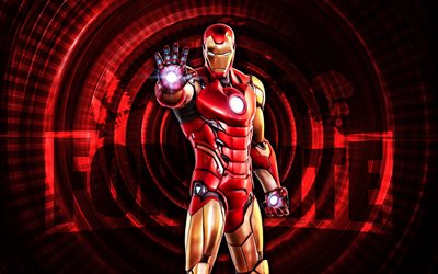 Iron Man Fortnite, 4k, red spiral background, Fortnite, creative, Iron Man Skin, Fortnite Iron Man Skin, Iron Man, Fortnite characters