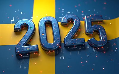 2025 suecia, 4k, bandera de suecia, 2025 en suecia, 2025 dígitos 3d, 2025 conceptos, viajar a suecia 2025, bandera sueca, suecia