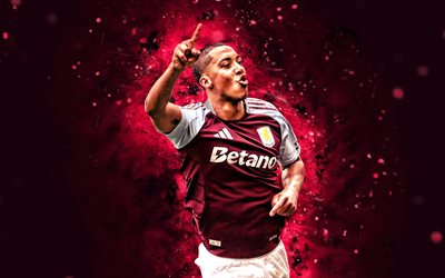 youri tielemans, 4k, néons violets, aston villa, premier league, footballeurs belges, youri tielemans 4k, football, aston villa fc, youri tielemans aston villa