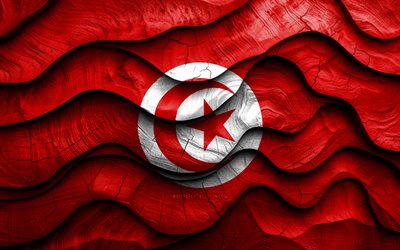 4k, tunisisk flagga, afrikanska länder, trä 3d  vågor flaggor, tunisiens dag, tunisiens flagg, tunisien träflagga, afrika, tunisiska nationella symboler, tunisia flagga, tunisien