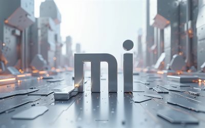 4k, xiaomi steel 3d  logotyp, kreativ konst, xiaomi  logotyp, xiaomi  emblem, stålteknologibakgrund, högteknik, xiaomi 3d  logotyp, xiaomi