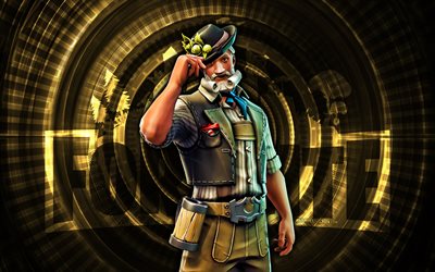 ludwig fortnite, 4k, gelber spiralhintergrund, fortnite, kreativ, ludwig haut, fortnite ludwig haut, ludwig, fortnite  charaktere