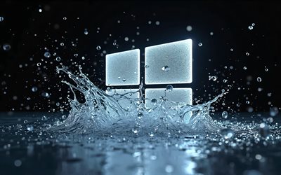 Windows 10 glitter logo, 4k, water splashes, black backgrounds, brands, Windows 10 3D logo, creative, Windows 10 logo, OS brands, Windows 10, OS logo