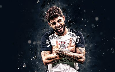 4k, yuri alberto, fondo abstracto negro, corintios, serie brasileña a, futbolistas brasileños, yuri alberto 4k, luces neón blancas, fútbol americano, fútbol, corintios fc, sc corintios paulista, yuri alberto corintios
