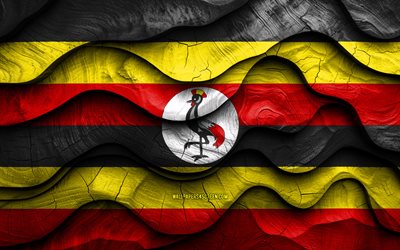 4k, ugandisk flagga, afrikanska länder, trä 3d  vågor flaggor, uganda dag, ugandas flagga, uganda träflagga, afrika, ugandiska nationella symboler, uganda flagga, uganda
