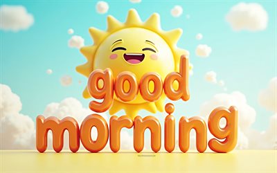 guten morgen konzepte, 4k, guten morgen 3d  inschrift, 3d  cartoonsonne, guten morgen, kreative kunst, guten morgen wunsch, guten morgen hintergrund