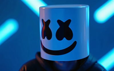 4k, dj marshmello, 暗闇, 音楽スター, 3dアート, クリストファー・コムストック, marshmelloマスク, アメリカのdj, スーパースター, 3d marshmello, 人気のある歌手, マシュメロ, dj, marshmello 4k