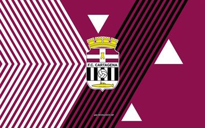 fc cartagena sad logo, 4k, ispanyol futbol takımı, mor beyaz çizgiler arka plan, fc cartagena sad, segunda, ispanya, hat sanatı, fc cartagena sad amblemi, futbol