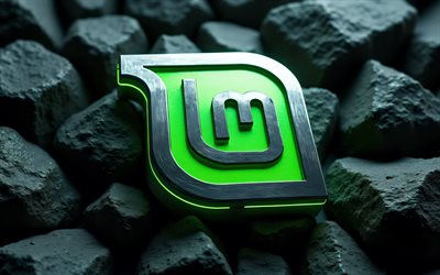 4k, Linux Mint metal logo, 3D stones, OS brands, black backgrounds, Linux, artwork, Linux Mint 3D logo, brands logo, OS logo, Linux Mint logo, brands, Linux Mint
