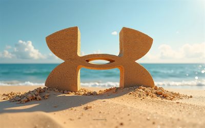 logo under armor, 4k, été, logo under armor fait de sable, plage, logo 3d under armor, sable, emblème de sous armure, sous l'armure