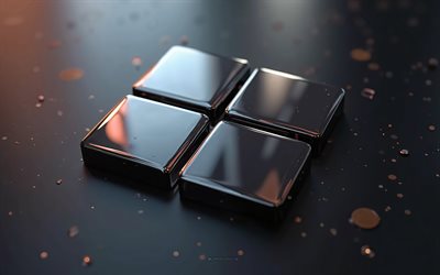 Windows 11 logo, 4k, Windows 11 polished logo, Windows emblem, black polished metallic background, Windows black logo, Microsoft logo, Windows 11 3d logo, Windows