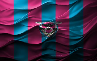 4k, sagan tosu 로고, 핑크 블루 3d 배경, j2 리그, sagan tosu emblem, 일본 축구 팀, 사간 토스 깃발, 3d 텍스처, 일본, 사간 토스, 축구, tosu