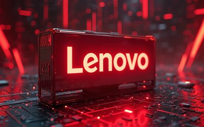 logo lenovo 3d, 4k, logo neon rosso lenovo, lenovo creative creative 3d logo, background tecnologico rosso, logo lenovo, emblema lenovo, arte creativa, lenovo