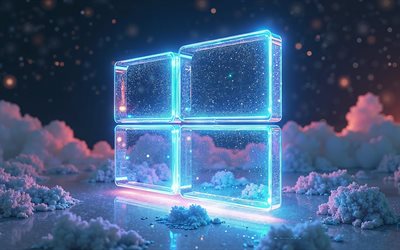 logo windows, 4k, logo microsoft, luce neon blu, logo windows 10, logo windows 11, logo windows luminoso blu, finestre