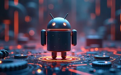 3d Android logo, 4k, dark technology background, Android logo, Android robot, Android emblem, creative art, Android