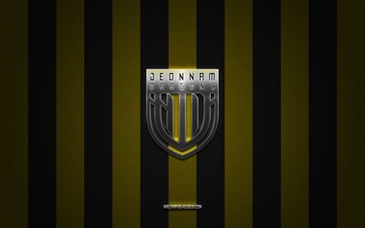 Jeonnam Dragons FC logo, South Korean football club, K League 2, yellow black carbon background, Jeonnam Dragons FC emblem, football, Jeonnam Dragons FC, South Korea, Jeonnam Dragons