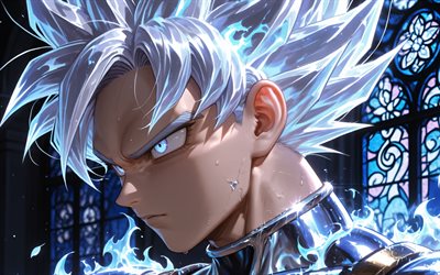4k, hijo goku, castillo, bola de dragón, noche, vidrieras, migatte no gokui, ultra instinto dominado, dragon ball super, ultra instinto goku, super saiyan dios, dbs