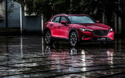 Mazda CX-4, 2016, rouge Mazda, rouge CX-4, vus Mazda, voitures sous la pluie