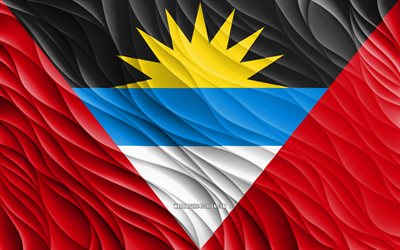 4k, Antigua and Barbuda flag, wavy 3D flags, North American countries, flag of Antigua and Barbuda, Day of Antigua and Barbuda, 3D waves, Antigua and Barbuda