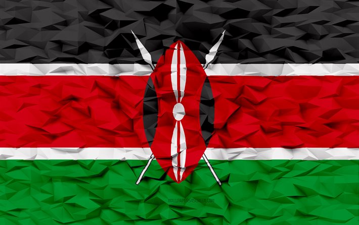 ケニアの旗, 4k, 3dポリゴンの背景, 3dポリゴンテクスチャ, 3dケニアの旗, ケニアの国家シンボル, 3dアート, ケニア