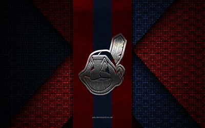 Cleveland Indians, MLB, red blue knitted texture, Cleveland Indians logo, American baseball club, Cleveland Indians emblem, baseball, Cleveland, USA