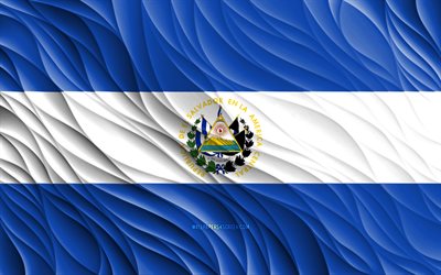 4k, サルバドールの旗, 波状の3dフラグ, 北米諸国, エルサルバドルの旗, サルバドールの日, 3dウェーブ, エルサルバドルの国家のシンボル, サルバドール