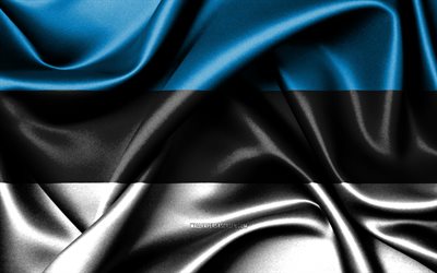 Estonian flag, 4K, European countries, fabric flags, Day of Estonia, flag of Estonia, wavy silk flags, Estonia flag, Europe, Estonian national symbols, Estonia
